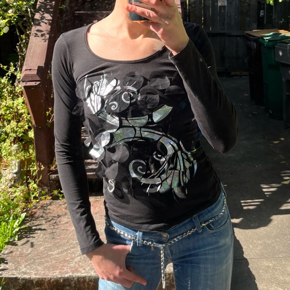 Funky Y2K Black Liong Sleeve with Silver Accents